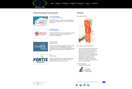 Symphony Placements community outreach page screenshot