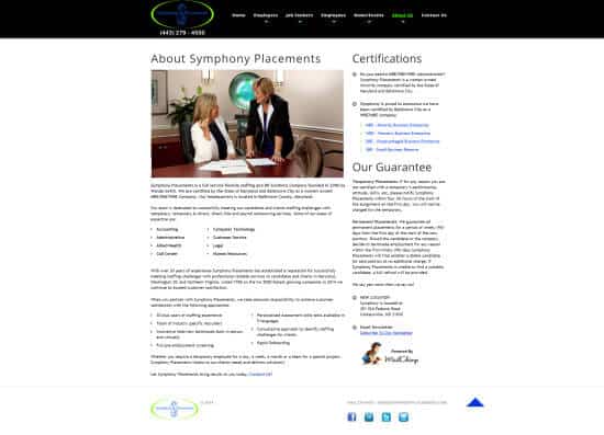 Symphony Placements about page screenshot
