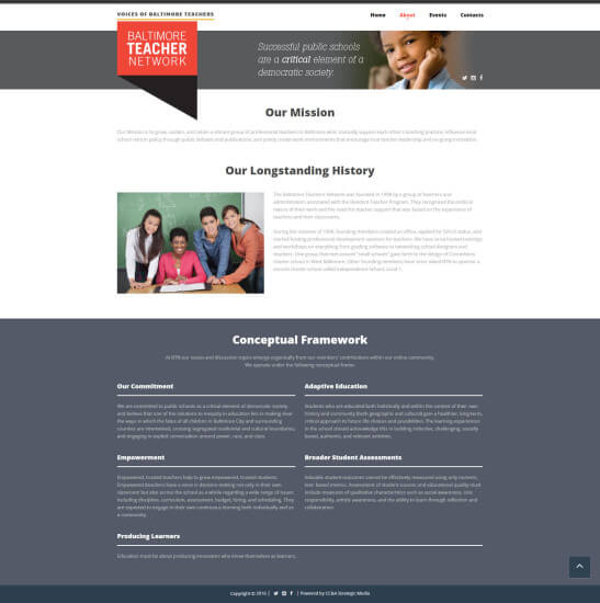 Voices of Baltimore Teachers website mission page screenshot